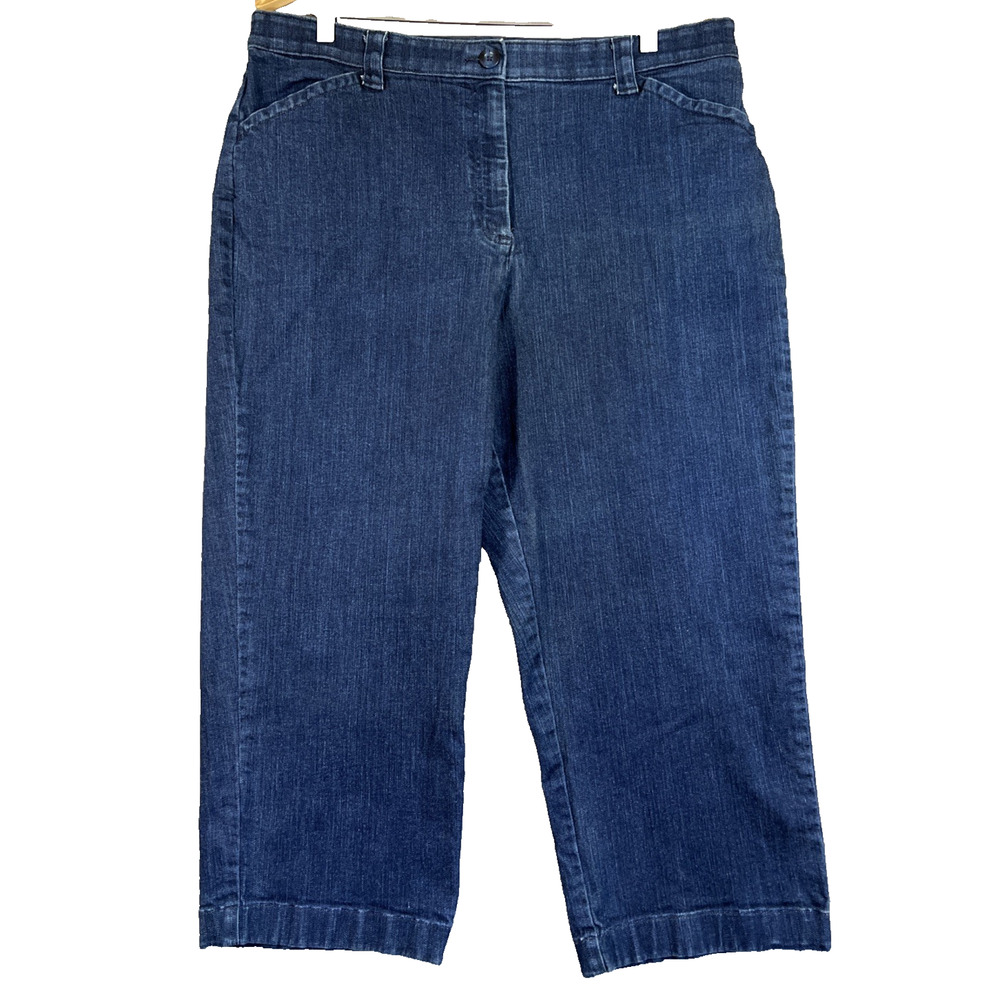 LL Bean Jeans Womens 20 Reg Blue Straight Cropped 22" Inseam Stretch Denim